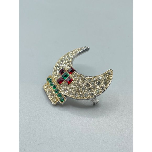 Signed ORA Vintage Crown Pin Brooch Rhinestones Pave Pot Metal 1940s Costume Pin - Picture 3 of 10